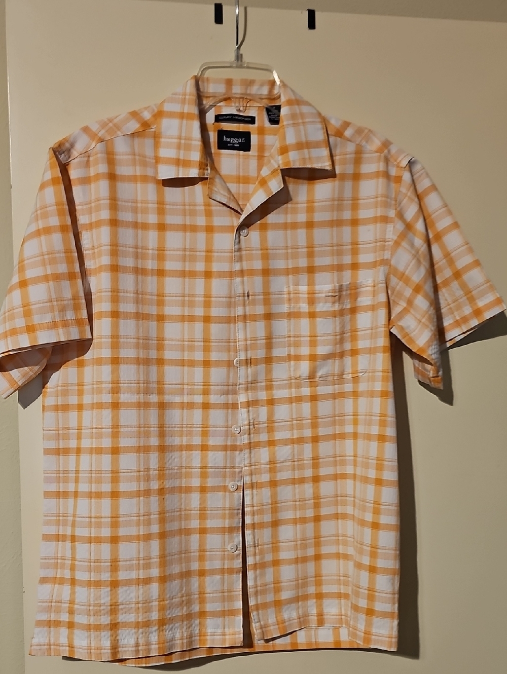 Haggar Short-Sleeve Plaid Button-Down Shirt - Orange & White